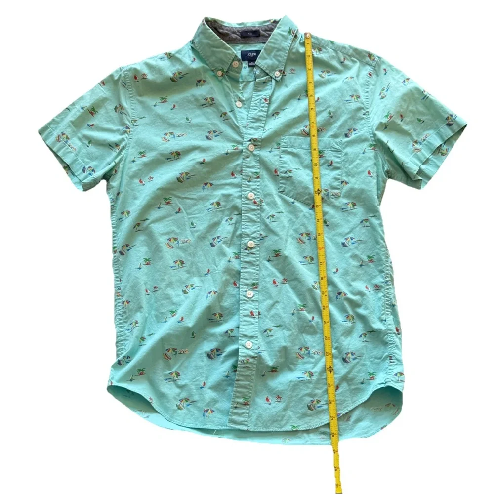 J.Crew Men's Slim Fit Beach Umbrella Print Short Sleeve Button-Down Shirt Medium